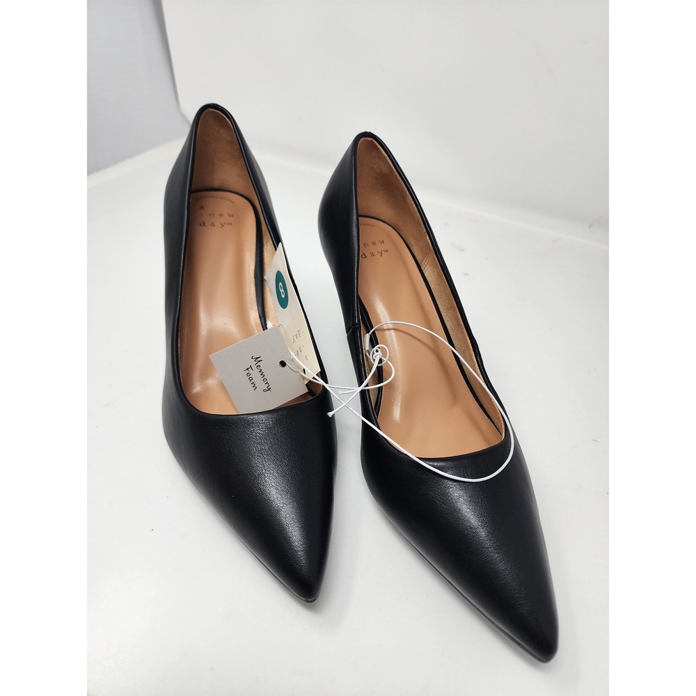 A New Day Womens Pointed Toe Stiletto Pumps Black Faux Leather Size 8